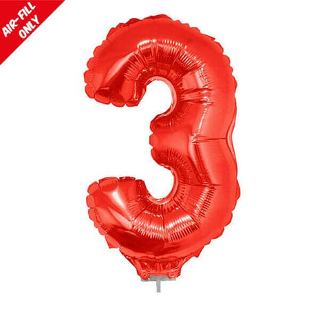 Balloon on Stick- 16" Red Number 3 - SKU:85037 - UPC:8712364850376 - Party Expo