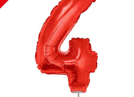Balloon on Stick - 16" Red Number 4 - SKU:85038 - UPC:8712364850383 - Party Expo