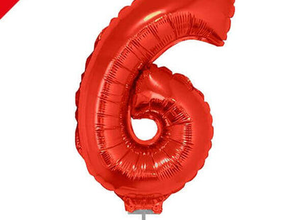 Balloon on Stick - 16" Red Number 6 - SKU:85040 - UPC:8712364850406 - Party Expo
