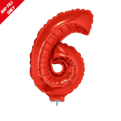 Balloon on Stick - 16" Red Number 6 - SKU:85040 - UPC:8712364850406 - Party Expo