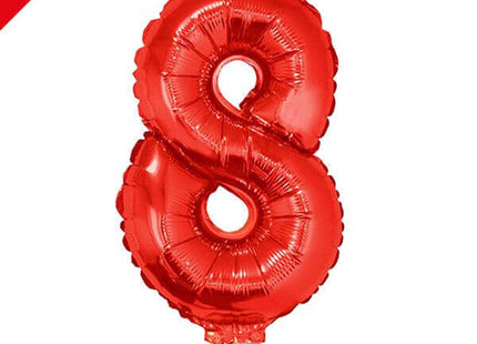 Balloon on Stick - 16" Red Number 8 - SKU:85042 - UPC:8712364850420 - Party Expo