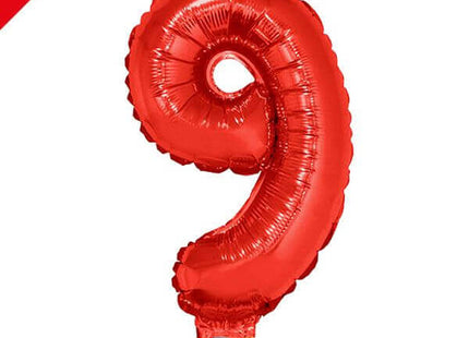 Balloon on Stick - 16" Red Number 9 - SKU:85043 - UPC:8712364850437 - Party Expo