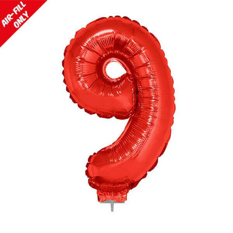 Balloon on Stick - 16" Red Number 9 - SKU:85043 - UPC:8712364850437 - Party Expo