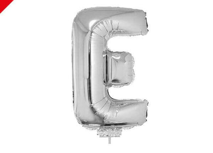 Balloon on Stick - 16" Silver Letter E - SKU:84807 - UPC:8712364848076 - Party Expo