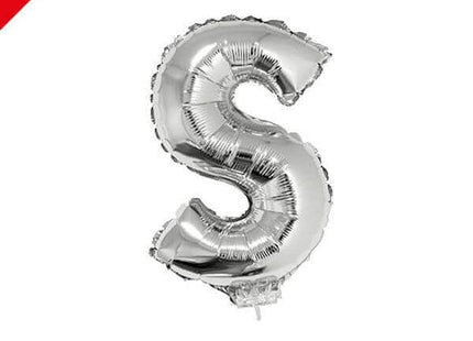 Balloon on Stick - 16" Silver Letter S - SKU:84837 - UPC:8712364848373 - Party Expo