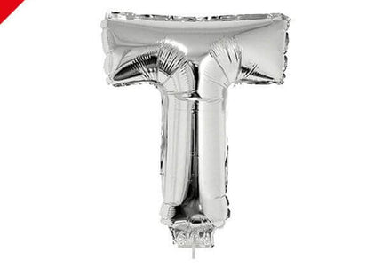 Balloon on Stick - 16" Silver Letter T - SKU:84839 - UPC:8712364848397 - Party Expo