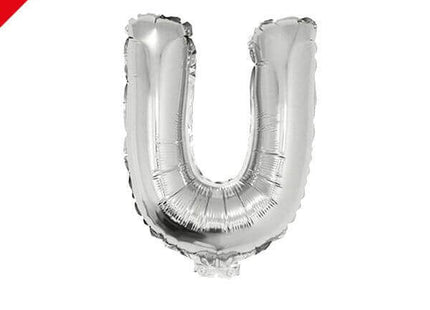 Balloon on Stick - 16" Silver Letter U - SKU:84841 - UPC:8712364848410 - Party Expo