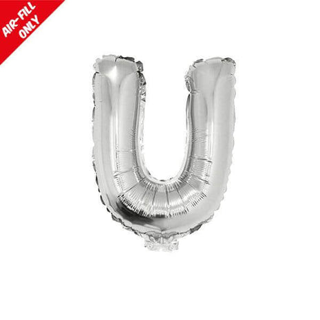 Balloon on Stick - 16" Silver Letter U - SKU:84841 - UPC:8712364848410 - Party Expo