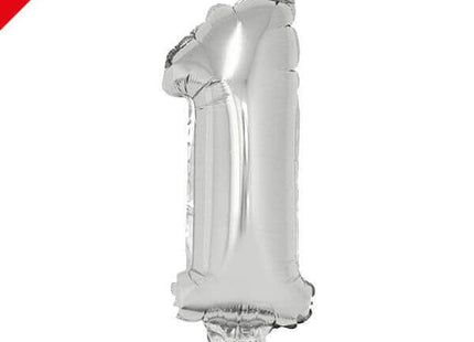 Balloon on Stick - 16" Silver Number 1 - SKU:47710 - UPC:8712364847710 - Party Expo