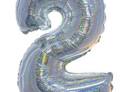 Balloon on Stick - 16" Silver Number 2 - Holographic - SKU:85700 - UPC:8712364857009 - Party Expo