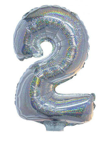 Balloon on Stick - 16" Silver Number 2 - Holographic - SKU:85700 - UPC:8712364857009 - Party Expo