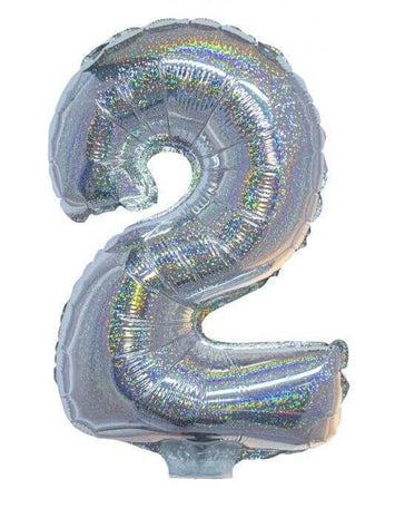 Balloon on Stick - 16" Silver Number 2 - Holographic - SKU:85701 - UPC:8712364857016 - Party Expo