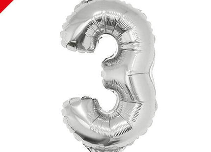 Balloon on Stick - 16" Silver Number 3 - SKU:84775 - UPC:8712364847758 - Party Expo