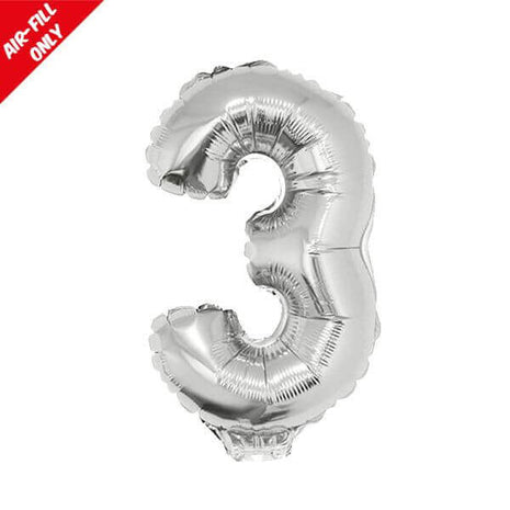 Balloon on Stick - 16" Silver Number 3 - SKU:84775 - UPC:8712364847758 - Party Expo
