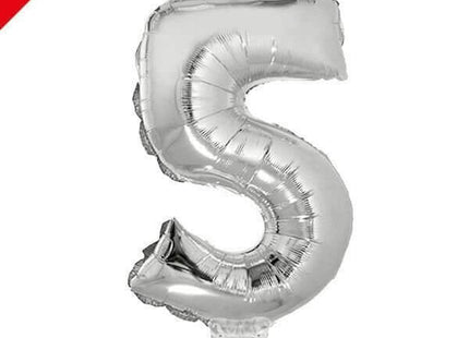 Balloon on Stick - 16" Silver Number 5 - SKU:84779** - UPC:8712364847796 - Party Expo
