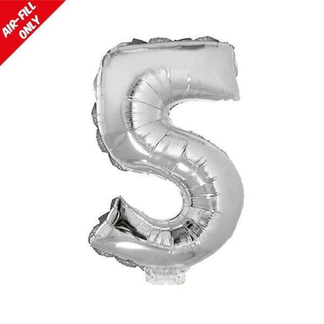 Balloon on Stick - 16" Silver Number 5 - SKU:84779** - UPC:8712364847796 - Party Expo