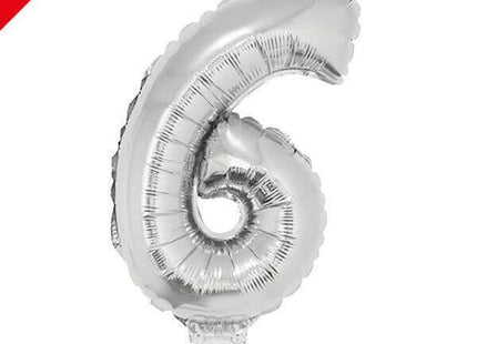 Balloon on Stick - 16" Silver Number 6 - SKU:84781** - UPC:8712364847819 - Party Expo
