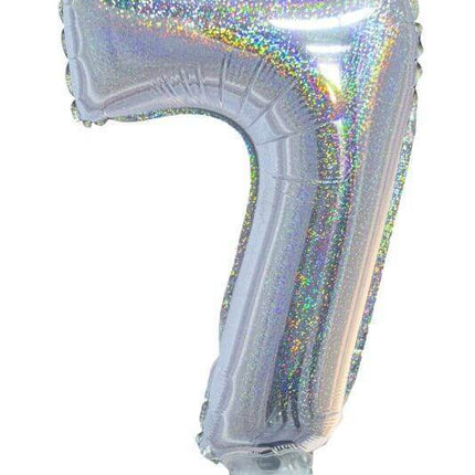 Balloon on Stick - 16" Silver Number 7 - Holographic - SKU:85706 - UPC:8712364857061 - Party Expo