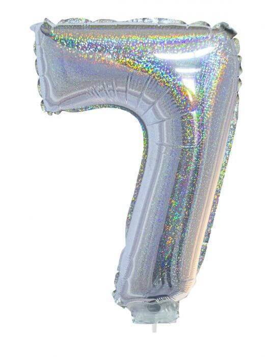 Balloon on Stick - 16" Silver Number 7 - Holographic - SKU:85706 - UPC:8712364857061 - Party Expo