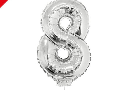 Balloon on Stick - 16" Silver Number 8 - SKU:84785 - UPC:8712364847857 - Party Expo