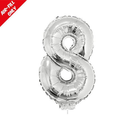 Balloon on Stick - 16" Silver Number 8 - SKU:84785 - UPC:8712364847857 - Party Expo
