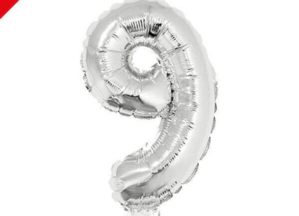 Balloon on Stick - 16" Silver Number 9 - SKU:84787** - UPC:8712364847871 - Party Expo