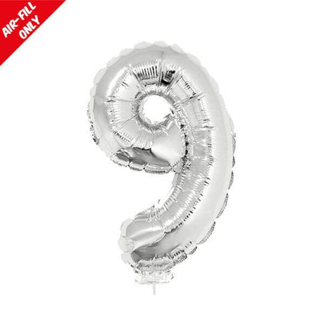Balloon on Stick - 16" Silver Number 9 - SKU:84787** - UPC:8712364847871 - Party Expo
