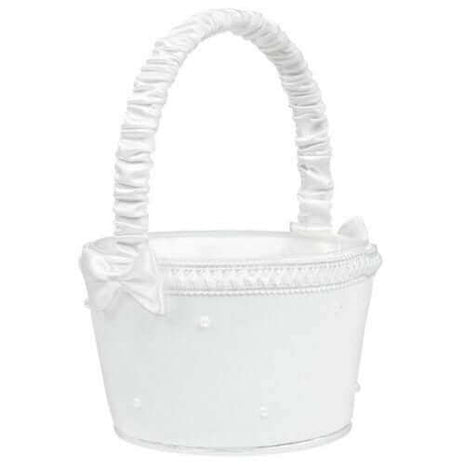 Basket For Flower Girl with White Pearls - SKU:130099 - UPC:013051539917 - Party Expo