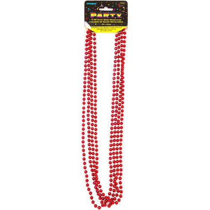 Bead Necklace-Red Metallic - SKU:95103 - UPC:011179951031 - Party Expo