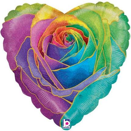 Betallic - 18" Rainbow Rose Heart Holographic Mylar Balloon #33 - SKU:99208 - UPC:030625369190 - Party Expo