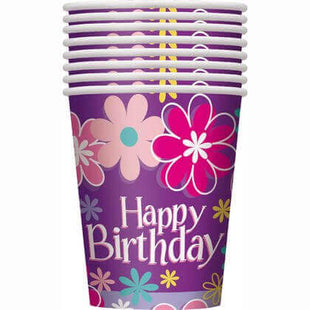 Birthday Blossom 9oz Cups - SKU:40276 - UPC:011179402762 - Party Expo