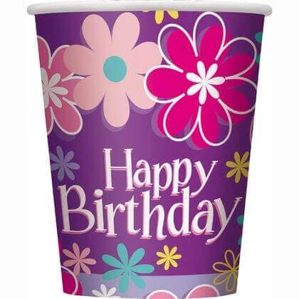 Birthday Blossom 9oz Cups - SKU:40276 - UPC:011179402762 - Party Expo