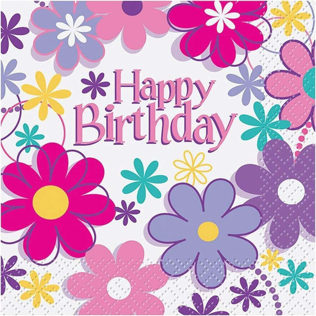 Birthday Blossom Beverage Napkins (16ct) - SKU:40271 - UPC:011179402717 - Party Expo