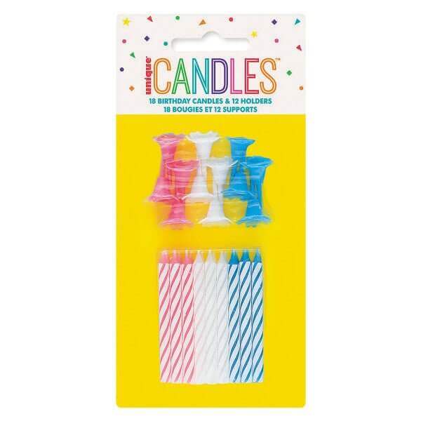 Birthday Candles in Holders - Assorted Colors (18ct) - SKU:7902 - UPC:011179079025 - Party Expo