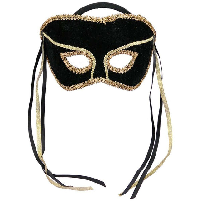 Black and Gold Masquerade Mask - Black - SKU:56292 - UPC:721773562921 - Party Expo