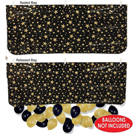 Black And Gold Plastic Balloon Bag - Party Expo
