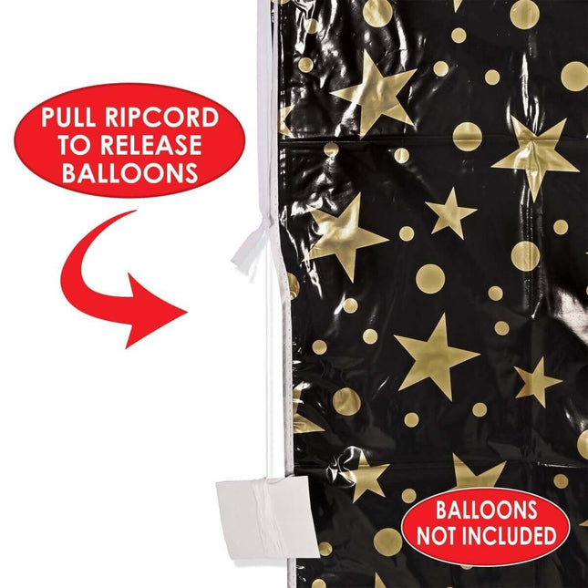 Black And Gold Plastic Balloon Bag - SKU:54612-BKGD - UPC:034689053057 - Party Expo