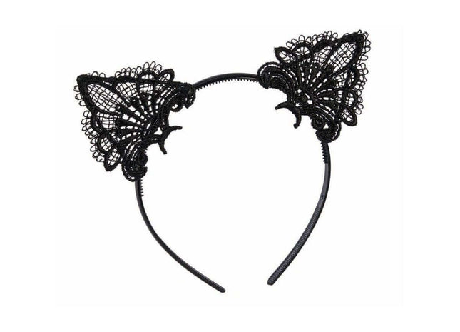 Black Cat Headband with Lace Ears - SKU:78355 - UPC:721773783555 - Party Expo