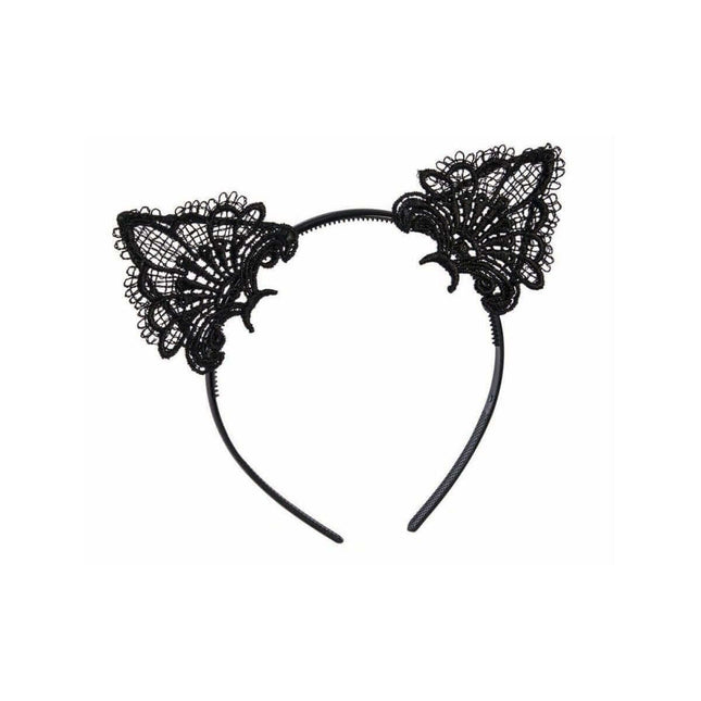 Black Cat Headband with Lace Ears - SKU:78355 - UPC:721773783555 - Party Expo