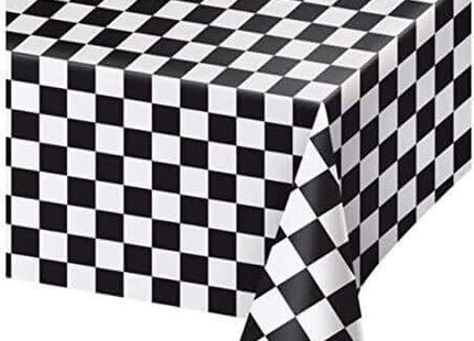 Black Checkered Plastic Tablecover 54*108 - SKU:39197- - UPC:041624392973 - Party Expo