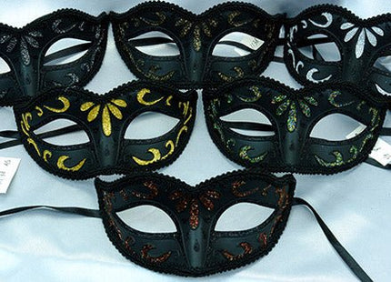 Black Colored Glitter Mask Assorted - SKU:M3132R - UPC:831687031328 - Party Expo