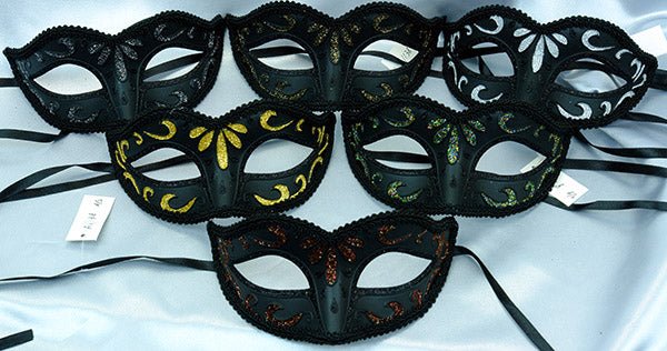 Black Colored Glitter Mask Assorted - SKU:M3132R - UPC:831687031328 - Party Expo