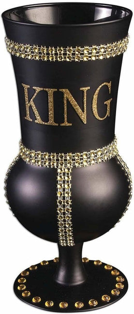 Black Glass Goblet with Gold King - SKU:F78025 - UPC:721773780257 - Party Expo