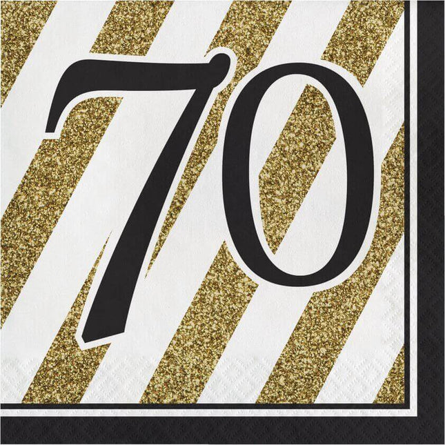 Black & Gold 70th Lunch Napkins (16ct) - SKU:317543 - UPC:039938330699 - Party Expo