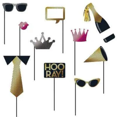 Black & Gold Sequin Photo Booth Props - Party Expo
