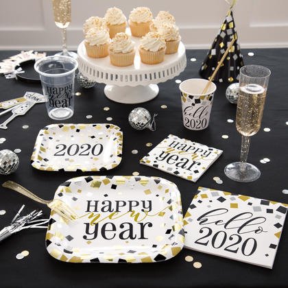 Black/ Gold/Silver New Year Beverage Napkin - SKU:77131 - UPC:011179771318 - Party Expo