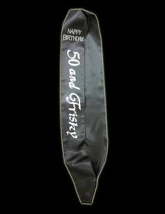 Black Sash 50 and Frisky Happy Birthday - SKU:AL-S-50-BS-BIRTH - UPC:760497009954 - Party Expo