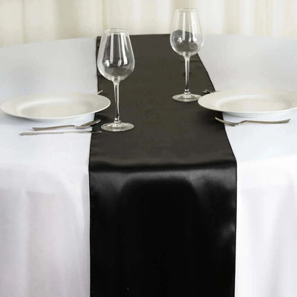 Black Satin Table Runner 12" * 108 - SKU:RUN_STN_BLK - UPC:10315250 - Party Expo