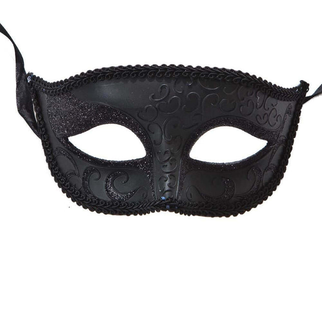 Black Venetian Mask - SKU:M6107BK - UPC:831687010132 - Party Expo