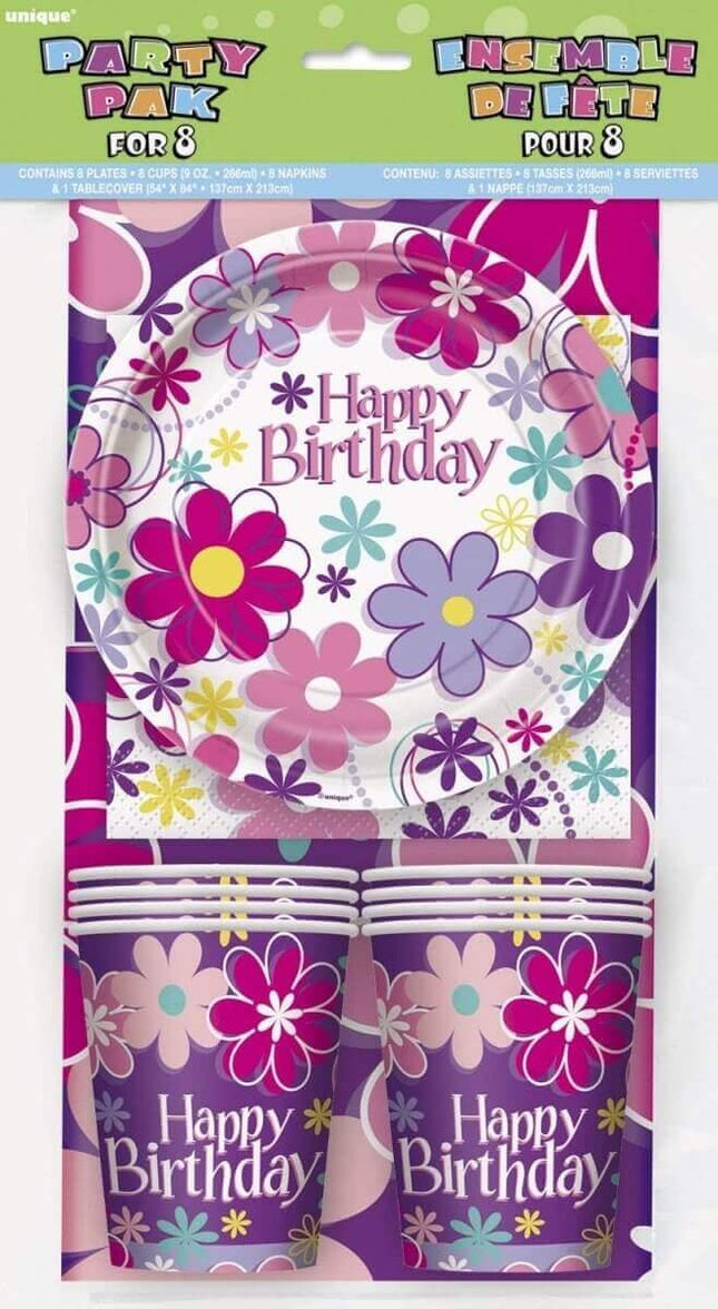 Blossom Birthday Party Tableware Kit (8ct) - SKU:40277 - UPC:011179402779 - Party Expo